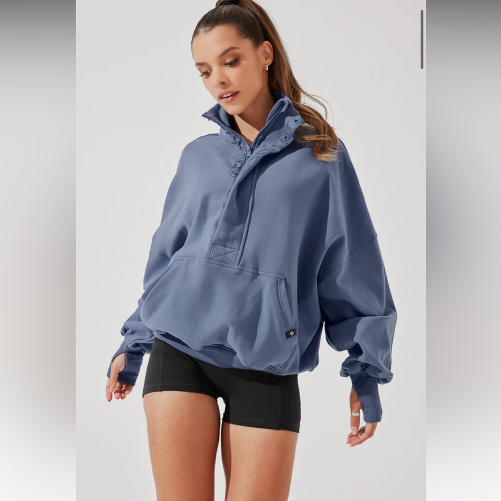 S/M POPFLEX Ooey Gooey Half-Zip Sweater- Blue Pullover Jacket